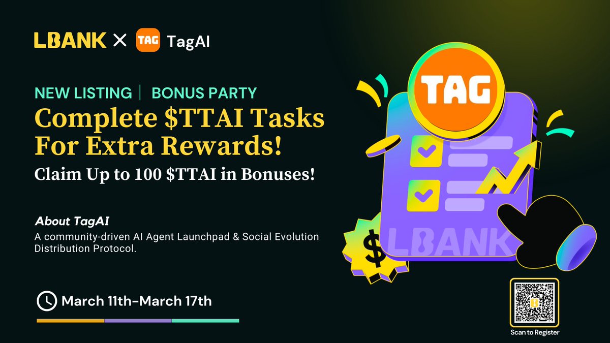 🎉 Exclusive New User Bonus | $TTAI 🎉
Join #LBank now and claim up to 100 $TTAI in bonuses! 💰

How to Participate:
✅ Join 👉 t.me/LBank_en
✅ RT, Like &amp; Tag 3 friends
✅ Fill out the form 👉 forms.gle/WPed6oaL9GBa2F…
✅ Register 👉 tinyurl.com/2numwb95

🚀 Complete