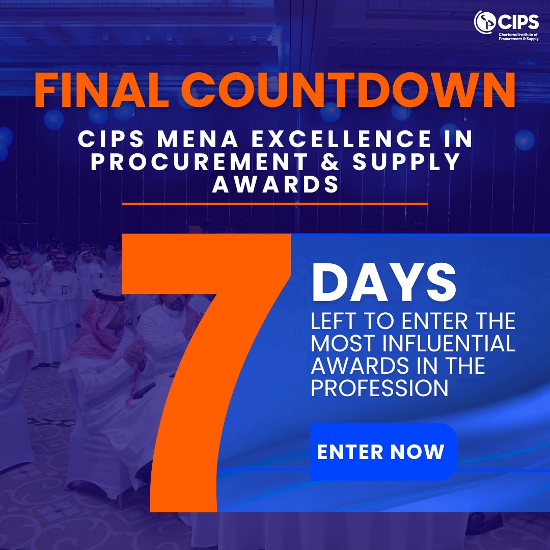 CIPSMENA's tweet image. There's only 7 days to go! ⏳
👇 Links:
Enter now: okt.to/SzTEMC
To view the entry pack and more click here: okt.to/eNrsTO
Awards Ceremony: 5th May, Mandarin Oriental, Riyadh
Award Ceremony Tickets: okt.to/QwzZ9N