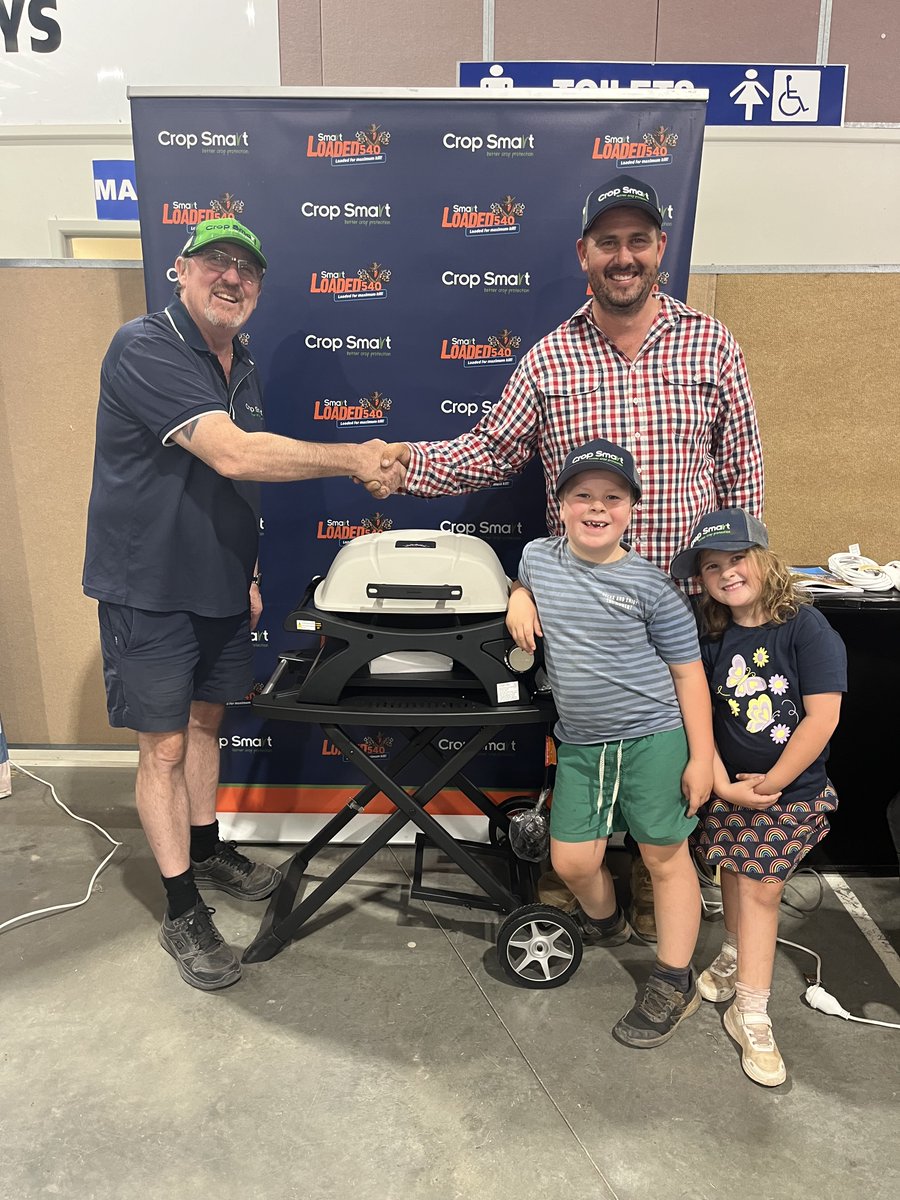 Winners are grinners! David is one happy camper with his brand-new Jumbuck BBQ and stand from our @wimmeramachineryfielddays giveaway! The family nailed the cap look! We had a brilliant time last week and can't wait to see you at the Mallee Field Days.