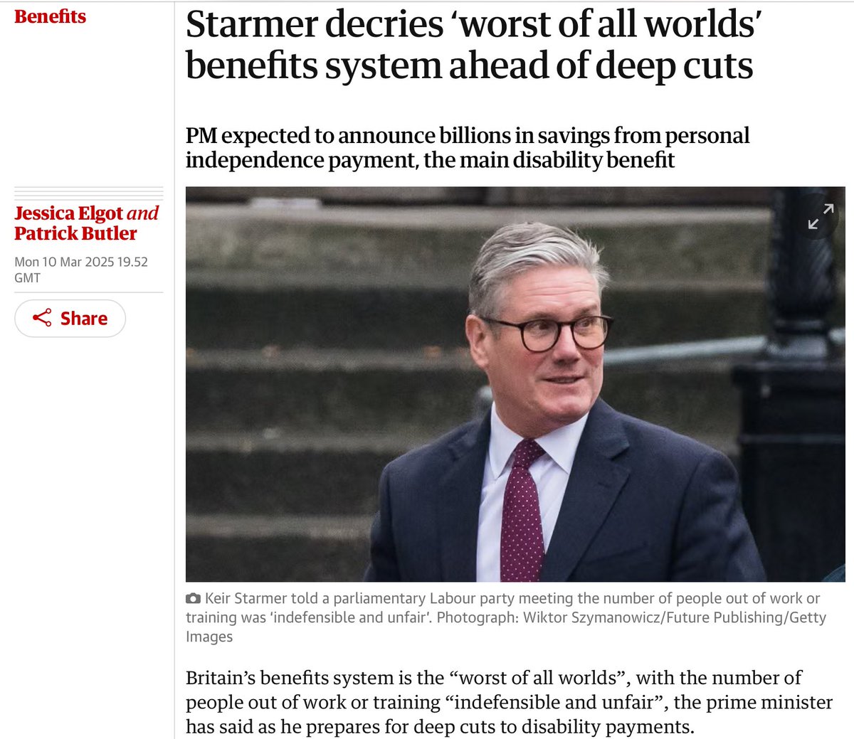 paullewismoney's tweet image. Prime Minister backs disability benefit cuts bit.ly/3XGUkOZ as Labour discovers that taking money off millions on low incomes is easier than taking it from the better off.