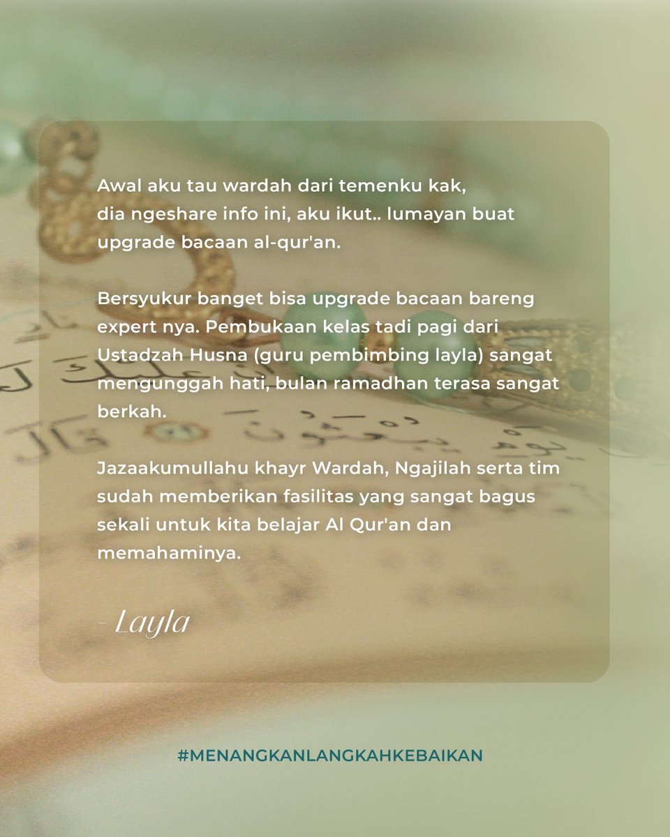 wardahbeauty's tweet photo. Terima kasih antusiasmenya buat Wardah Global Qur’an Movement, beauties! Telah terpilih 4.040 scholars untuk belajar Al-Quran lebih dalam. Semoga pejalanan #BackToQuran ini bermanfaat bagi kita semua 😊 Swipe utk baca kisah mereka!
#MenangkanLangkahKebaikan #WardahRamadan2025 https://t.co/QXs47kgxmP