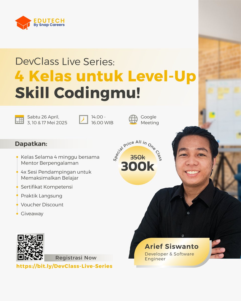 snapcareersofc's tweet image. #AyoBahas
Mau Jadi Anak IT? Bisa!👨🏻💻
Siapkan diri jadi talenta IT yang diincar banyak perusahaan!👀
Upgrade skill IT Kamu bareng EduTech ➡️ bit.ly/DevClass-Live-…
Info loker akses
snap.careers
t.me/snapcareers_id
#teknikinformatika
