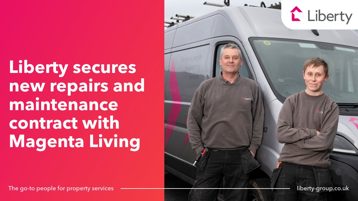 Liberty (@go_to_liberty) on Twitter photo We are delighted to announce we have been awarded a place on <a href="/MagentaLive/">Magenta Living</a>’s Responsive Repairs and Void Property Works Framework to carry out maintenance and repairs work on homes across their 13,000 property portfolio. eu1.hubs.ly/H0hqxsr0 We are delighted to announce we have been awarded a place on <a href="/MagentaLive/">Magenta Living</a>’s Responsive Repairs and Void Property Works Framework to carry out maintenance and repairs work on homes across their 13,000 property portfolio. eu1.hubs.ly/H0hqxsr0