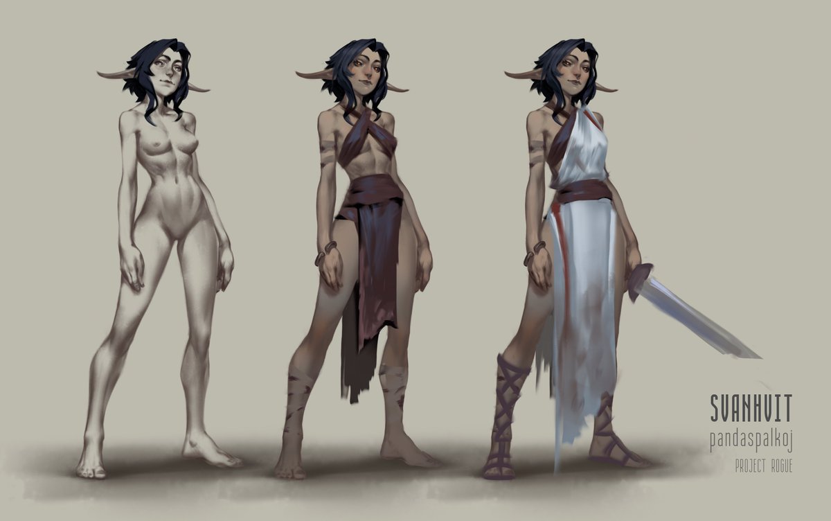 pandaspalkoj's tweet image. Some concept art for my personal project. I'm sure these designs will go through many changes, but I wanna share these artworks with you, what do you think about it? The first character is Svanhvit, a reworked representation of my main from WoW.
#projectrogue #conceptart #OC