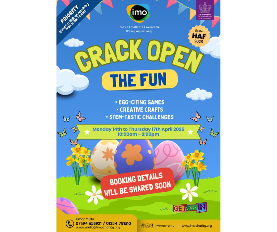 IMO Charity (@imocharity) on Twitter photo ๐ธ๐ฃ Crack Open the Fun this Easter! ๐จ๐งฉ Join us for games, crafts, and STEM challenges from April 14th-17th.
Stay tuned for booking details!
#EasterFun #HAF2025 #GetStuckIn
<a href="/springnorthHQ/">Spring North</a> <a href="/ImranAkujii/">Imran Akuji</a> <a href="/natyouthagency/">NYA</a> ๐ธ๐ฃ Crack Open the Fun this Easter! ๐จ๐งฉ Join us for games, crafts, and STEM challenges from April 14th-17th.
Stay tuned for booking details!
#EasterFun #HAF2025 #GetStuckIn
<a href="/springnorthHQ/">Spring North</a> <a href="/ImranAkujii/">Imran Akuji</a> <a href="/natyouthagency/">NYA</a>