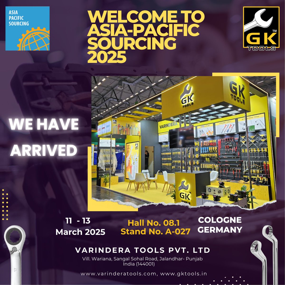 Varindera_Tools's tweet image. 🚀 We Have Arrived at Asia-Pacific Sourcing 2025! 🔧✨

We are live at Hall No. 08.1 | Stand No. A-027 in Cologne, Germany! 
📅 11 - 13 March 2025
📍 Cologne, Germany

🔗 Visit us at: varinderatools.com | gktools.in  

#AsiaPacificSourcing2025 #VarinderaTools