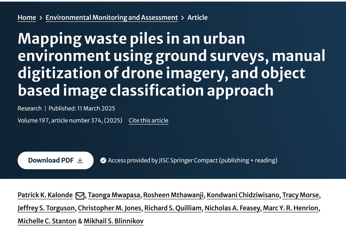 Patrick Ken Kalonde (@kalondepatrick) on Twitter photo 📢 Publication Alert!
We know from SPACES project that waste piles serve as reservoirs for pathogenic microbes.
Mapping them is key to understanding human exposure patterns. But how 'best' can we map these waste piles?
Read more here: rdcu.be/ecZUP <a href="/SPACES__Project/">The SPACES Project</a> 📢 Publication Alert!
We know from SPACES project that waste piles serve as reservoirs for pathogenic microbes.
Mapping them is key to understanding human exposure patterns. But how 'best' can we map these waste piles?
Read more here: rdcu.be/ecZUP <a href="/SPACES__Project/">The SPACES Project</a>