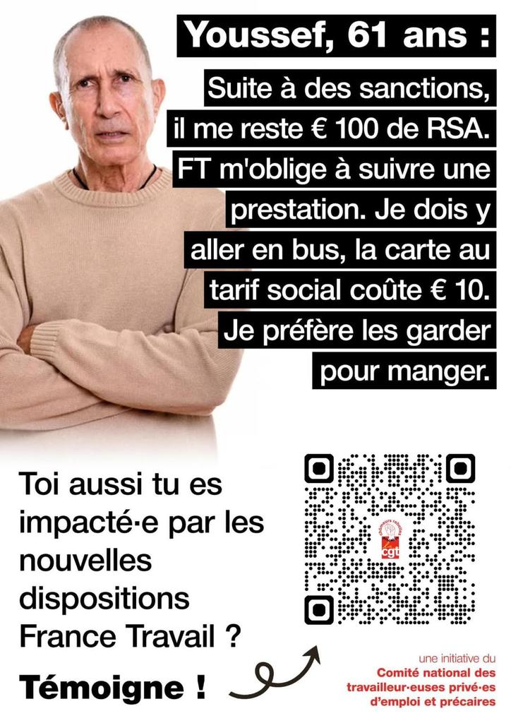 Nous lançons une campagne nationale de témoignages sur les ravages de la Loi Plein Emploi, dans le but de faire prendre conscience à tous des dégâts que cette loi va faire. 
Mets ton témoignages  ici: docs.google.com/forms/d/1-Qu9s…