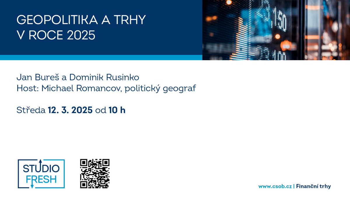 ČSOB (@csob_cz) on Twitter photo Nový díl pořadu #FRESH už zítra od 10:00. <a href="/BuresHonza/">Jan Bures</a> a <a href="/DominikRusinko/">Dominik Rusinko</a> budou diskutovat na téma „Geopolitika a trhy v roce 2025“, jejich hostem bude <a href="/MichaelRomancov/">Michael Romancov</a>.
Sledujte 12.3. v 10h zde: vimeo.com/event/4962869 Nový díl pořadu #FRESH už zítra od 10:00. <a href="/BuresHonza/">Jan Bures</a> a <a href="/DominikRusinko/">Dominik Rusinko</a> budou diskutovat na téma „Geopolitika a trhy v roce 2025“, jejich hostem bude <a href="/MichaelRomancov/">Michael Romancov</a>.
Sledujte 12.3. v 10h zde: vimeo.com/event/4962869