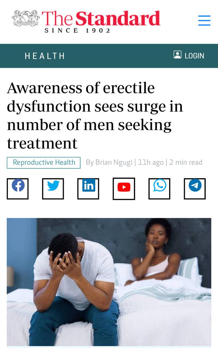 This is a snippet from the most recent Health section of @standardkenya. 

You can use the link to read more: standardmedia.co.ke/health/reprodu…

#aarhospital #UrologyCare #ErectileDysfunction #health