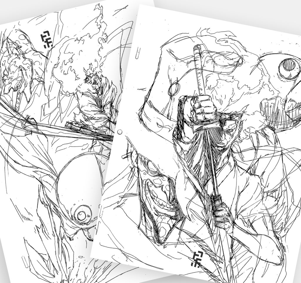 Iijima Hiroya taking a break from animating absolute hits to sketch some ideas for us… legend 🙌  #afrosamurai