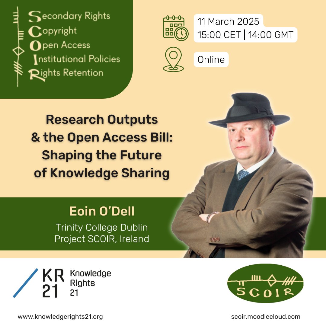 ⏰ 11 March - 15:00 CET / 14:00 GMT
Let’s unharness access to knowledge in Ireland: last chance to join this afternoon’s KR21/<a href="/SCOIR_Ireland/">SCOIR</a> webinar with Prof <a href="/cearta/">Eoin O'Dell</a> (@TCDdublin).
🎫 Sign-up: us06web.zoom.us/webinar/regist…
#SecondaryPublishingRights #RightsRetention #OpenAccess