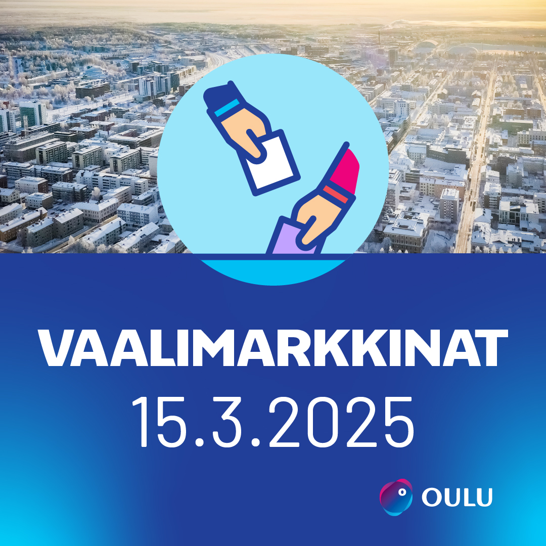 Kuntavaalit lähestyvät – mikä on ajankohtaista Oulussa juuri nyt?
Vaalimarkkinoilla 15.3.2025 klo 13-16 Oulun kaupungintalolla keskustellaan kaikille oululaisille tärkeistä aiheista!
Lisätietoja: ouka.fi/kohti-vaaleja