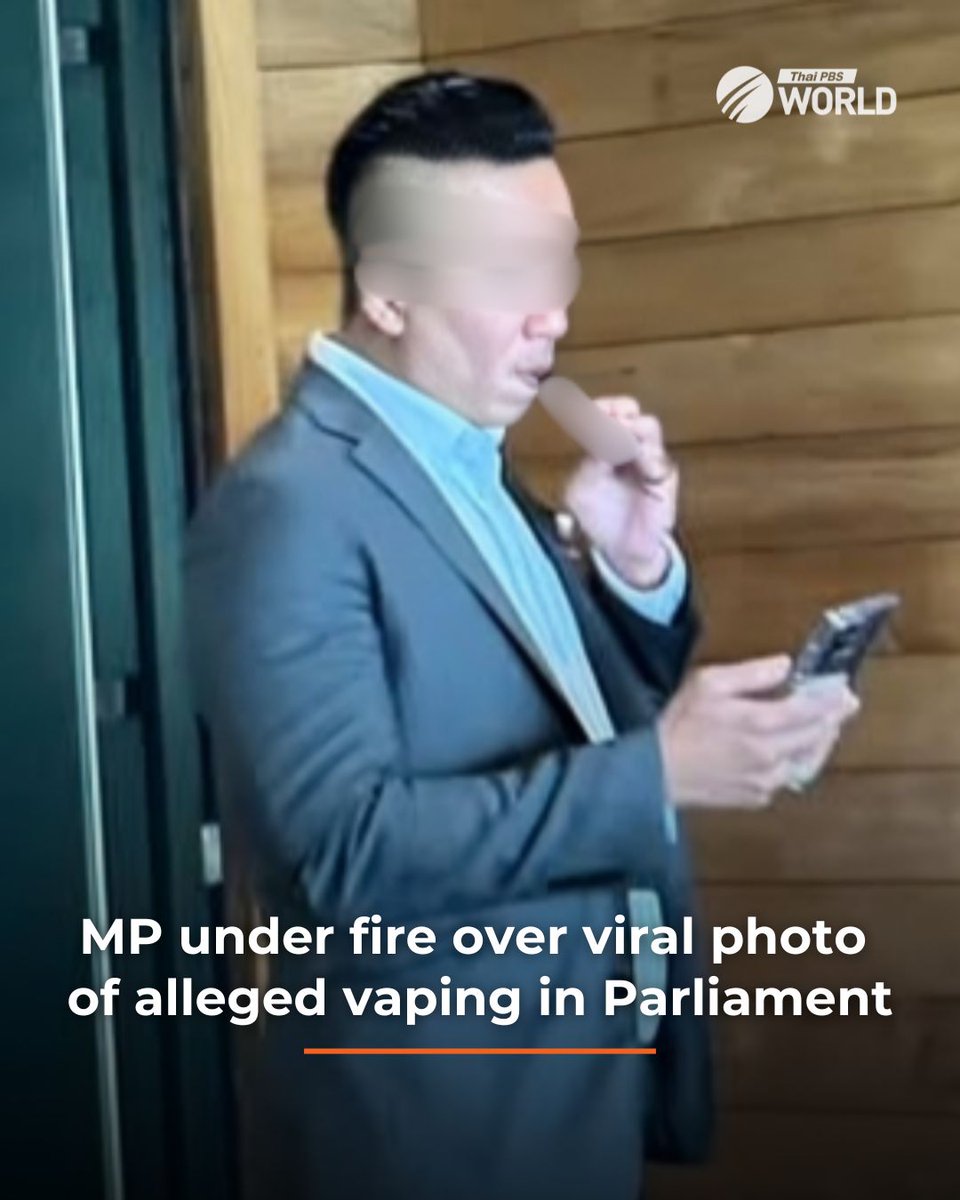 Many Thai netizens have called for an investigation into a viral photo apparently depicting a People's Party MP vaping inside a Parliament building, which is, by law, a no-smoking zone. In Thailand, Many Thai netizens have called for an investigation into a viral photo apparently depicting a People's Party MP vaping inside a Parliament building, which is, by law, a no-smoking zone. In Thailand,