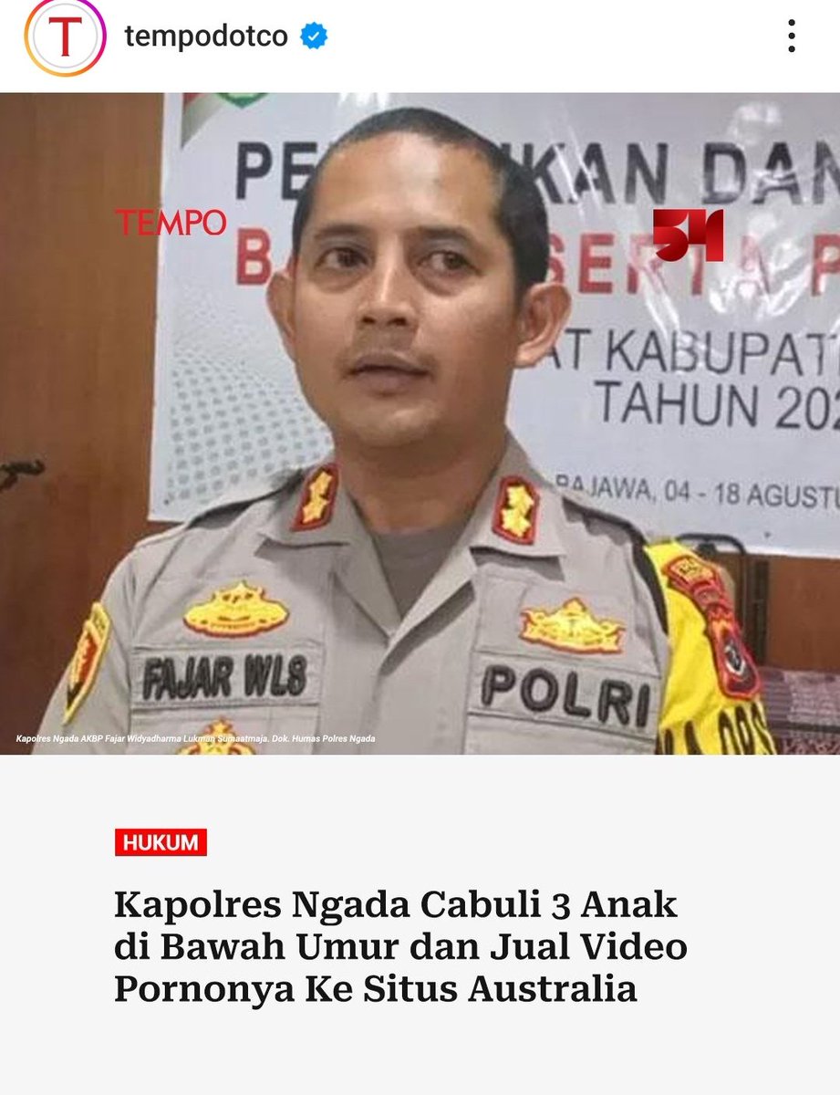 ¥@N'$ (@yaniarsim) on Twitter photo Miris...pelaku pedofilia..
Seorang Kapolres 🙈
Pak <a href="/ListyoSigitP/">Listyo Sigit Prabowo</a> anak buah bapak nih.. Miris...pelaku pedofilia..
Seorang Kapolres 🙈
Pak <a href="/ListyoSigitP/">Listyo Sigit Prabowo</a> anak buah bapak nih..
