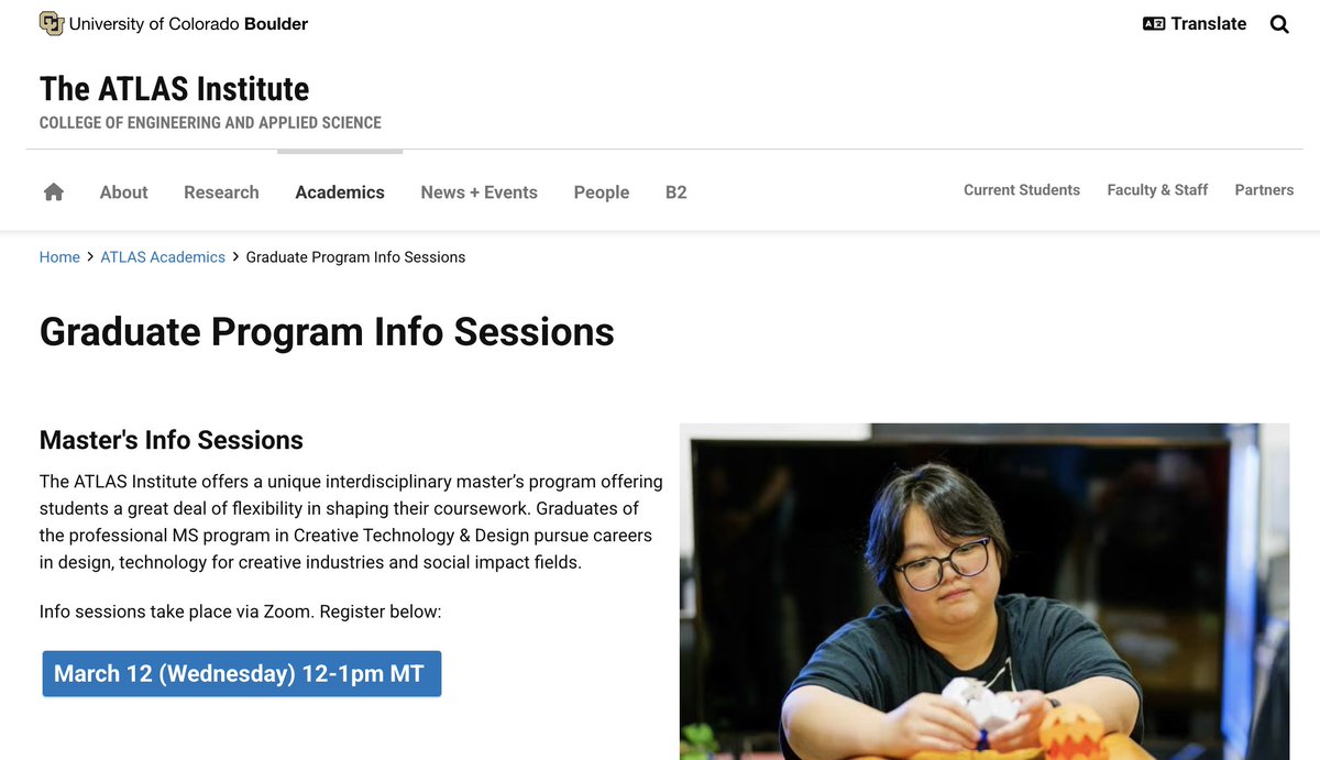 colorado.edu/atlas/academic… . MS program Info session 3/12 12-1 pm MT colorado.edu/atlas/academic…