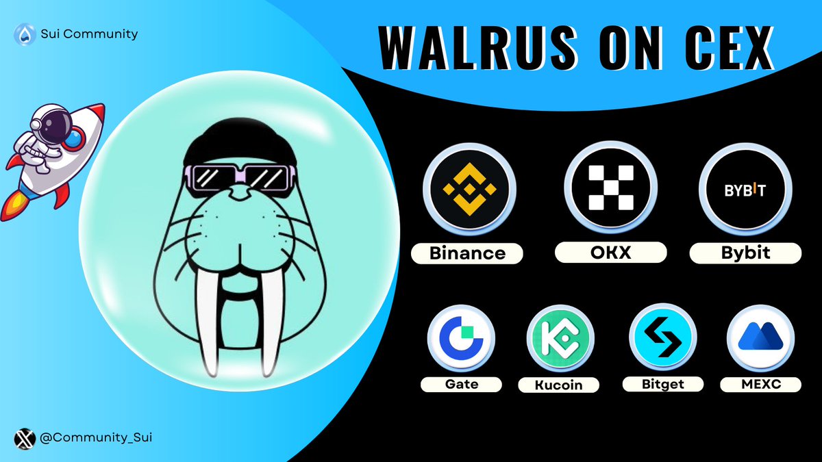 Community_Sui's tweet photo. WALRUS WILL BE LISTED ON CEXs 🤩

$WAL tokens will be listed on some major Exchanges. Rewards and #Airdrop await 🪂

What's CEX will be on air? 🤔

Interact & drop your Sui wallet address 👇

#Sui #SuiCommunity #SuiNetwork