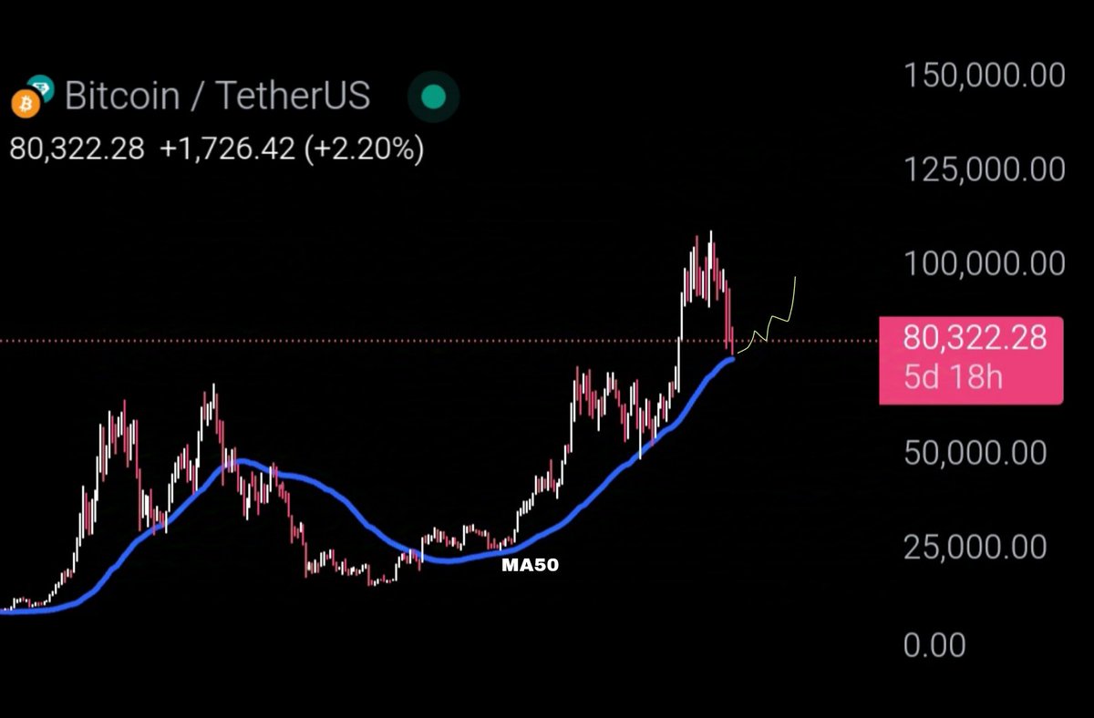 GM

$BTC just tapped the weekly MA50—THE historical bull/bear divider.

This level has dictated every major shift. I’ll be extra cautious if this band is lost.

Hopefully, it holds.