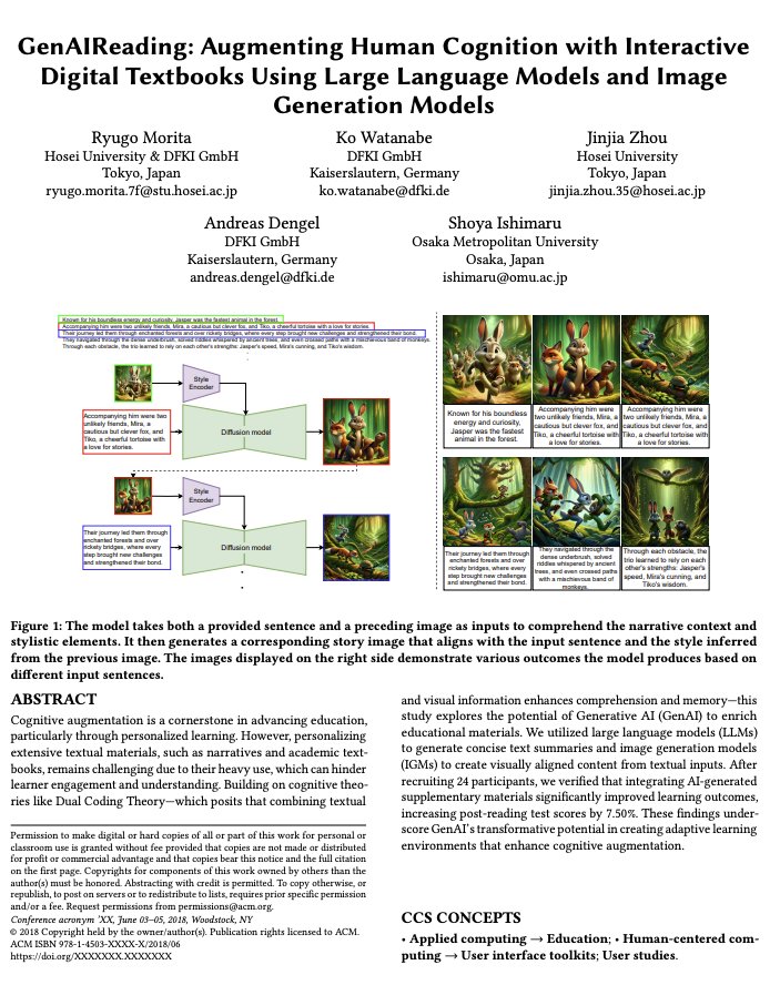 ko_watanabe_en's tweet photo. We are happy to announce that "GenAIReading: Augmenting Human Cognition with Interactive Digital Textbooks Using Large Language Models and Image Generation Models" in Augmented Humans 2025! #AHs2025
Manuscript can be checked in ArXiv!
https://t.co/yYTx8KfM5N https://t.co/Wj0JGPoQaB