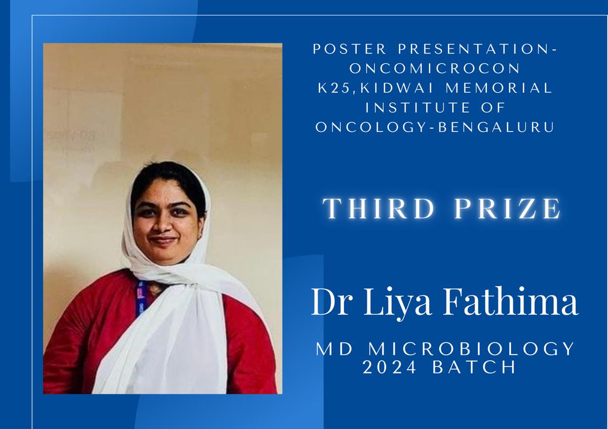 Congratulations to our postgraduate students , Dr Aysha Linsy and Dr Rakshitha Rao for bagging First and Second prize respectively for Oral presentation and Dr Liya Fathima for winning Third prize for Poster presentation at Oncomicrocon-2025 organised by KMIO , Bengaluru