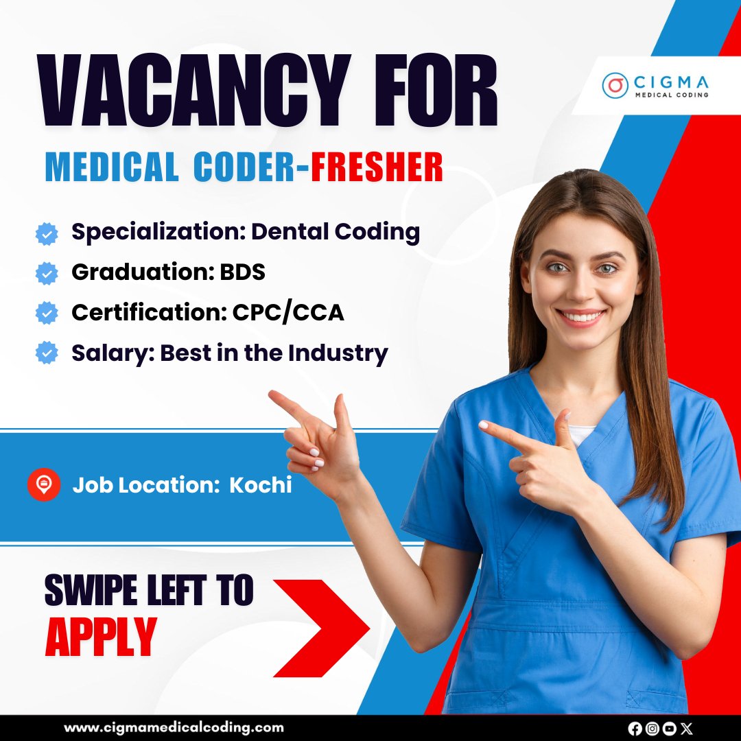 cigmahealthcare's tweet image. Exciting Opportunity for Medical Coding Fresher

Are you a Certified Medical Coder looking for a full-time role in the IP process? Here’s your chance to kickstart your career!

📩 Apply now: cigmamedicalcoding.com/job-vacancies/…

#MedicalCoding #BDSJobs #IPCoding   #CigmaMedicalCoding