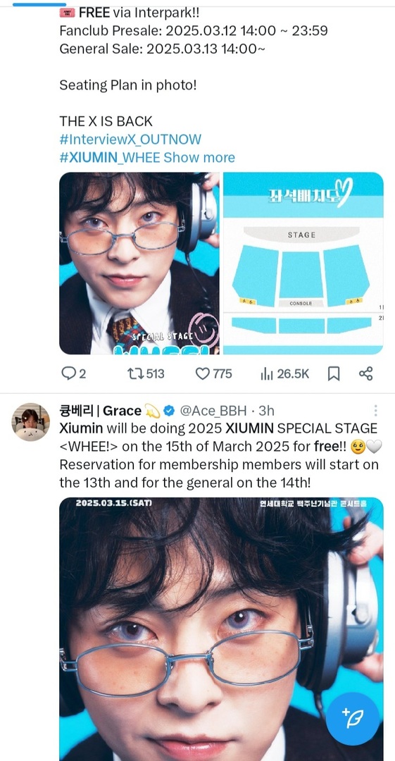 aeribase's tweet photo. XIUMIN FREE SHOW GUYSSS 😭😭😭

Minseok be like : gue diblock tampil di mushow? Ok, yaudaah Nih free buat 900 org nonton gue perform di Yonsei Hall!

/ab/ sesayang itu beliau sama fans🥺🫶 https://t.co/UyfUwPYUjb