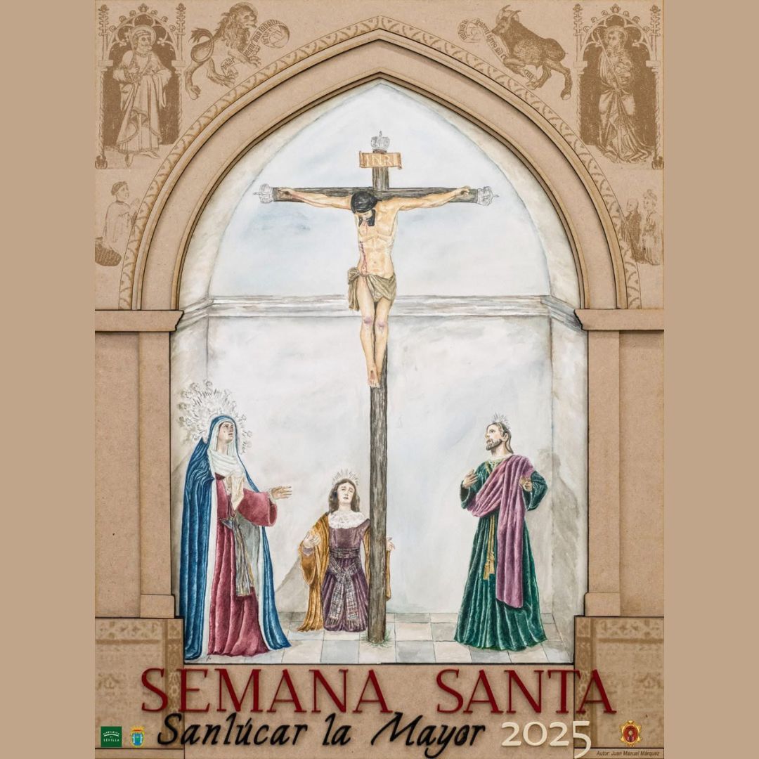 SanlucarAyto's tweet photo. Ayer se presentó el cartel oficial de la Semana Santa de Sanlúcar la Mayor, una obra de Juan Manuel Márquez, que recoge la belleza y solemnidad del Misterio del Descendimiento de la Hermandad del Santo Entierro.

#SanlúcarLaMayor #SemanaSanta2025 https://t.co/KYDqUfawII