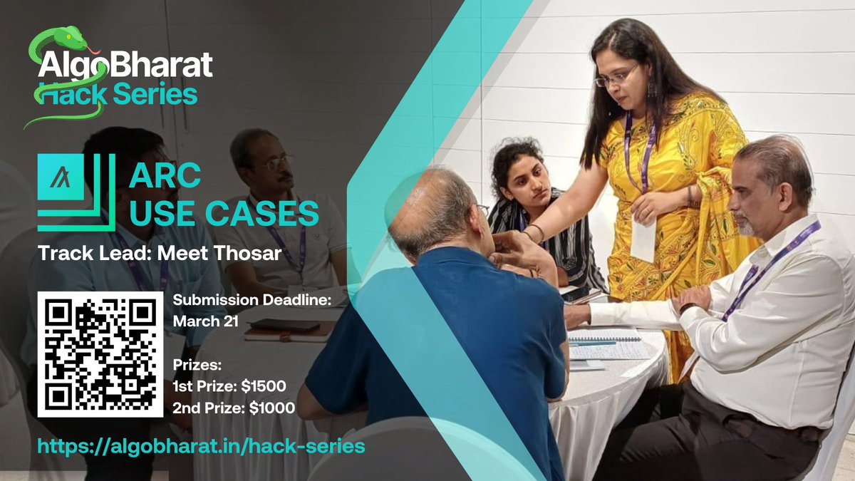 Algo_Bharat's tweet image. If you're building in the Algorand Request for Comments (ARC) track of the AlgoBharat Hack Series, we’ve picked eight ARC's for you to roll up your sleeves and dive into using #pythoncode or #typescript. Over the coming days, Track Lead Meet Thosar will spotlight each ARC with a…