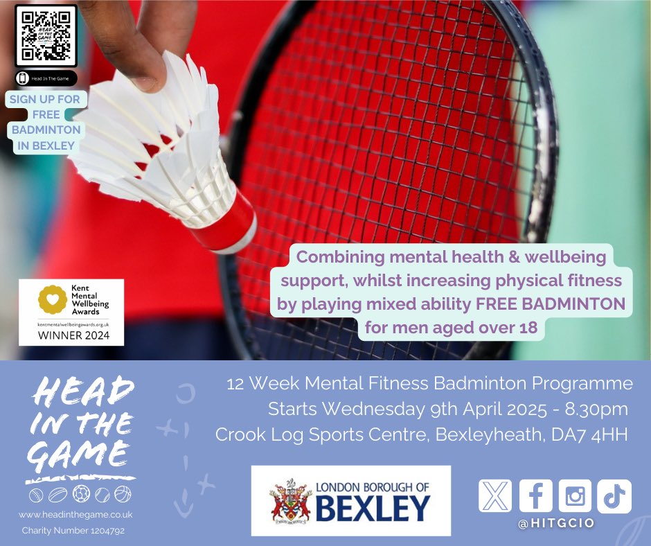 Join Us for Men’s Badminton at Crook Log Sports Centre!

Looking to improve your mental fitness while staying active? Our free Men’s 12 week #Badminton sessions at Crook Log Sports Centre in #Bexley are the perfect way to boost your wellbeing, meet new people, and enjoy the game.