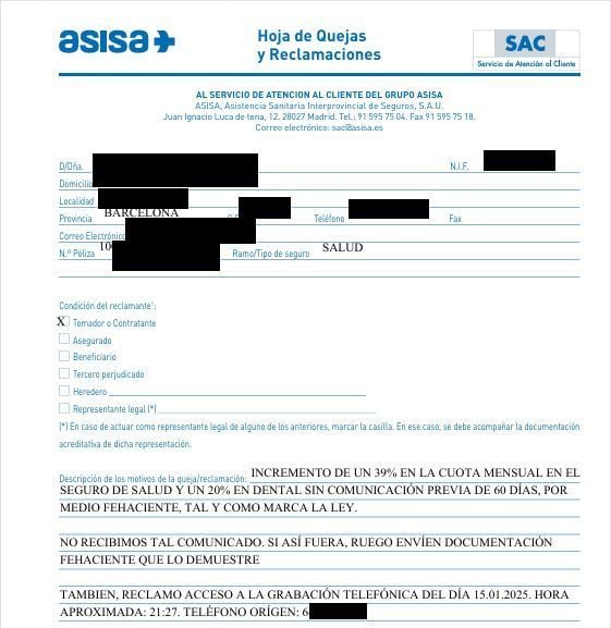 xresa's tweet photo. @asisa_hablamos Cinismo puro!  55 días reclamando que me demuestren la notificación de la subida de cuota en un 39%, según obliga Ley 50/1980 y 20/2015. No me lo demuestran porque no lo hicieron @AsisaSalud #LeyProtecciónConsumidor #AbusoConsumidor #ASISA_incumple_Ley  @FACUA https://t.co/9TrOcejuwP