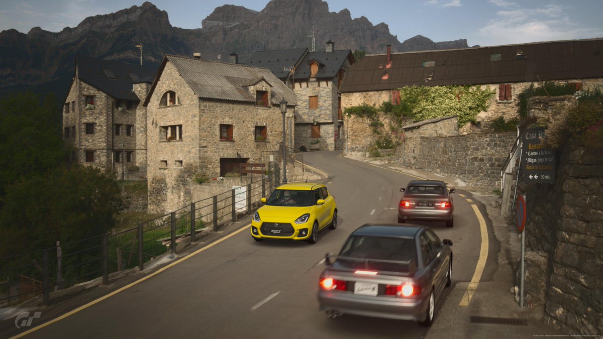 WingZero17's tweet image. A drive through the country side, rolling into a small village for a break after some spirited driving with the homie. 

#Evo3 #EvoIII #mitsubishievolution #mitsubishi #ford #fordperformance #fordcosworth #suzuki #suzukiswift #granturismo7  #GT7 #Granturismo #photography