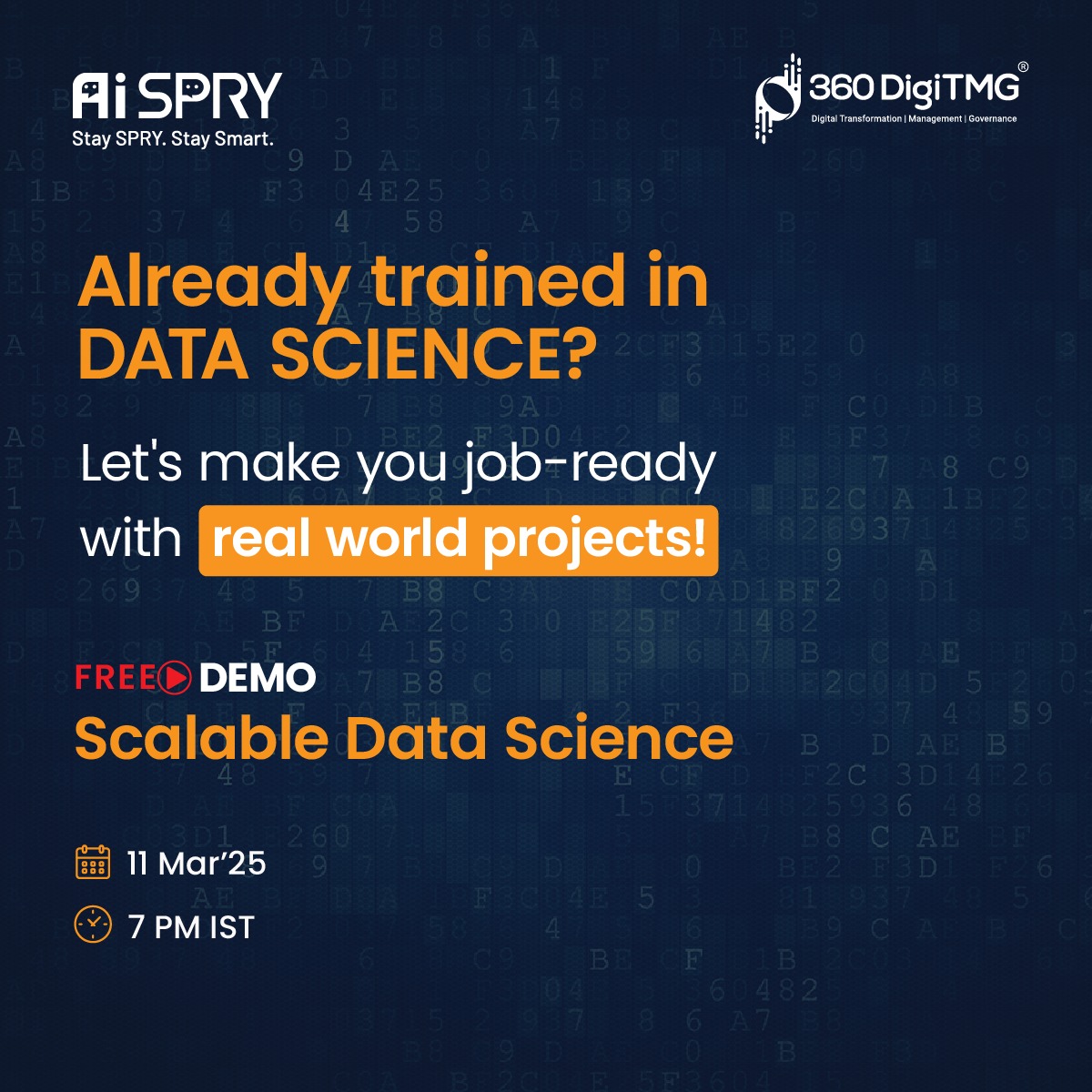 360digitmg's tweet image. Orientation Session on Scalable Data Science!

Ready to elevate your data science skills?

Date: 11th March 2025
Time: 7:00 PM IST

👉 Register Now: 360digitmg.zoom.us/meeting/regist…

Don&apos;t miss this chance to boost your data science journey!

#360DigiTMG #DataScience #ScalableDataScience