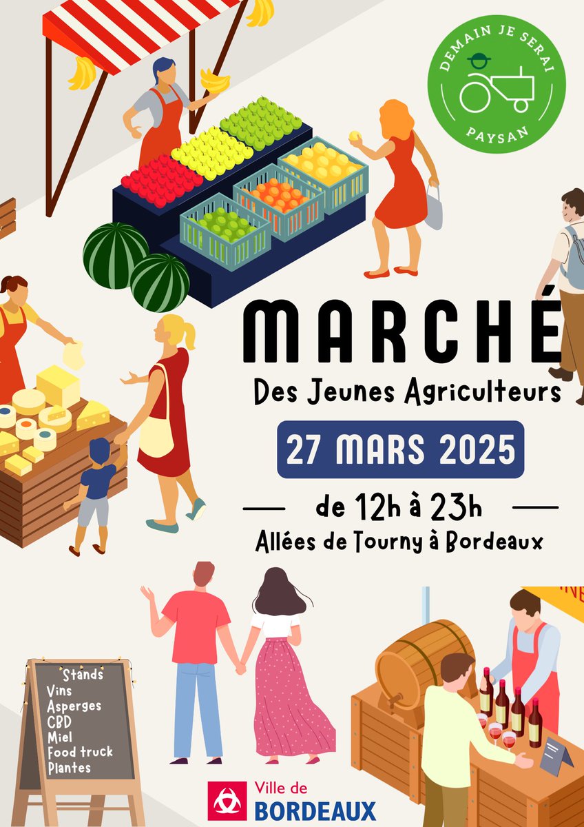 🔔 C’est une première pour la JA de Gironde : un marché de producteurs au cœur de Bordeaux !

🍴 Dégustation, de quoi se désaltérer et possibilité de consommer sur place !

<a href="/Bordeaux/">Bordeaux</a>