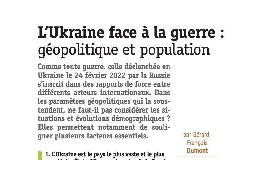 À l’heure des négociations pour une #paix en #Ukraine, n’est-ce pas essentiel de considérer ce que nous avions explicité : « Le facteur démographique restera un paramètre #géopolitique essentiel ».  doi.org/10.3917/popav.…