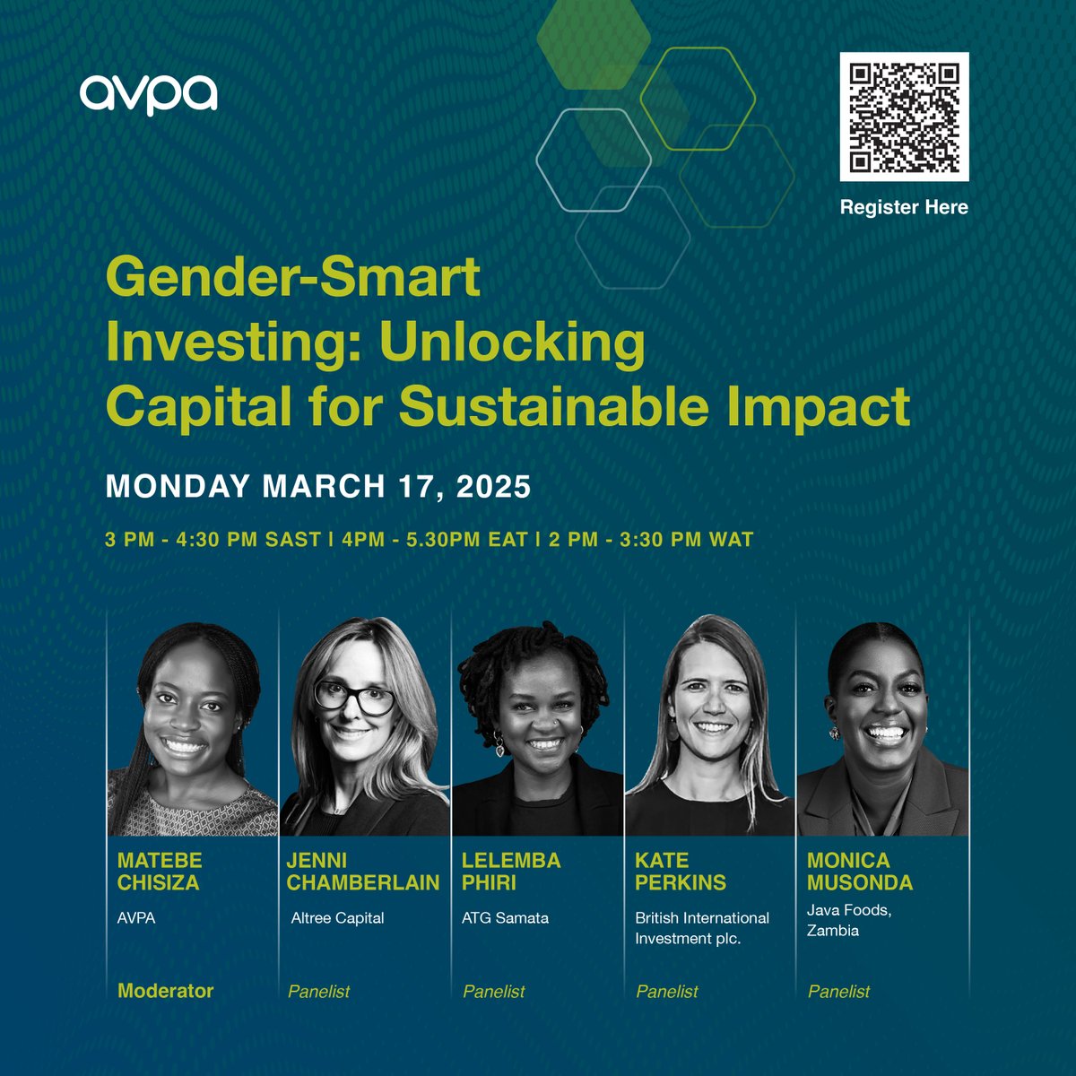 Access to finance is a major barrier for women entrepreneurs. How can we bridge the gap?
Join us Monday, for a webinar on gender-smart investing.
Speakers: Matebe Chisiza, Jenni Chamberlain, Lelemba Phiri, Kate Perkins &amp; Monica Musonda
Register: us02web.zoom.us/meeting/regist…