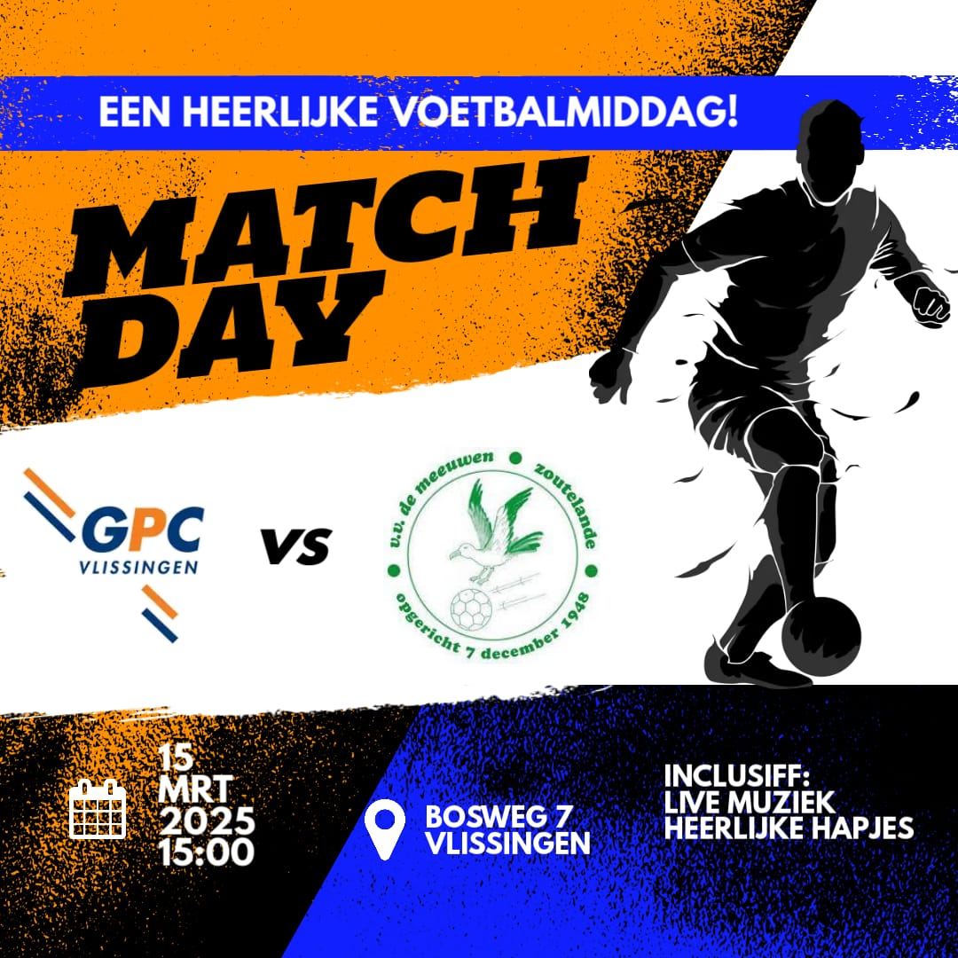 Een heerlijke voetbalmiddag zaterdag! Na afloop van GPC - <a href="/vvDeMeeuwen/">v.v. De Meeuwen</a> live muziek en verschillende hapjes!