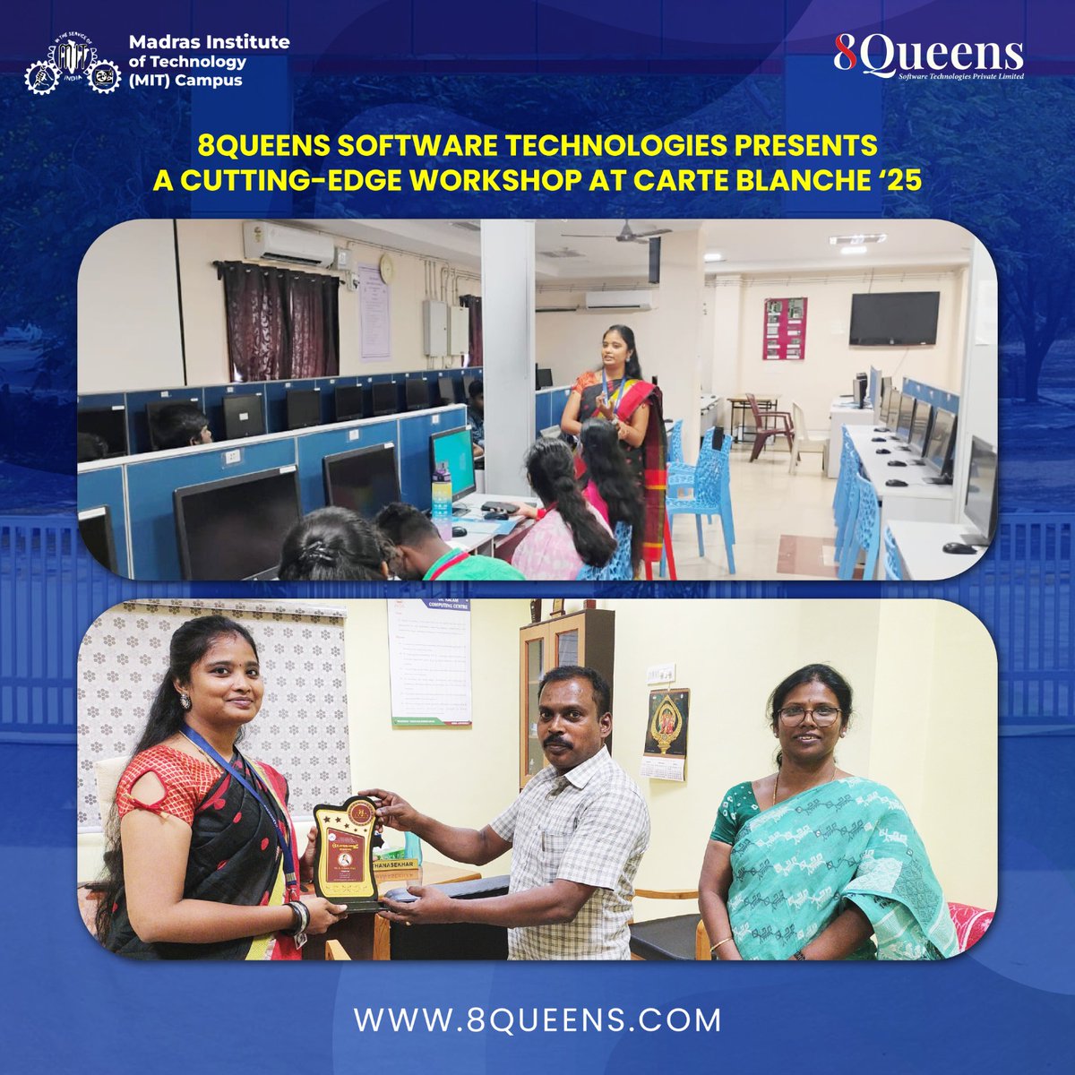 8queenstech's tweet image. 🚀 Had an amazing Flutter Workshop at MIT, Anna University during Carte Blanche ‘25! 🎉

Big thanks to all participants &amp;amp; organizers! Stay tuned for more from 8Queens! 💡📱

#8QueensTech #FlutterWorkshop #CarteBlanche25 #CodeWithFlutter
