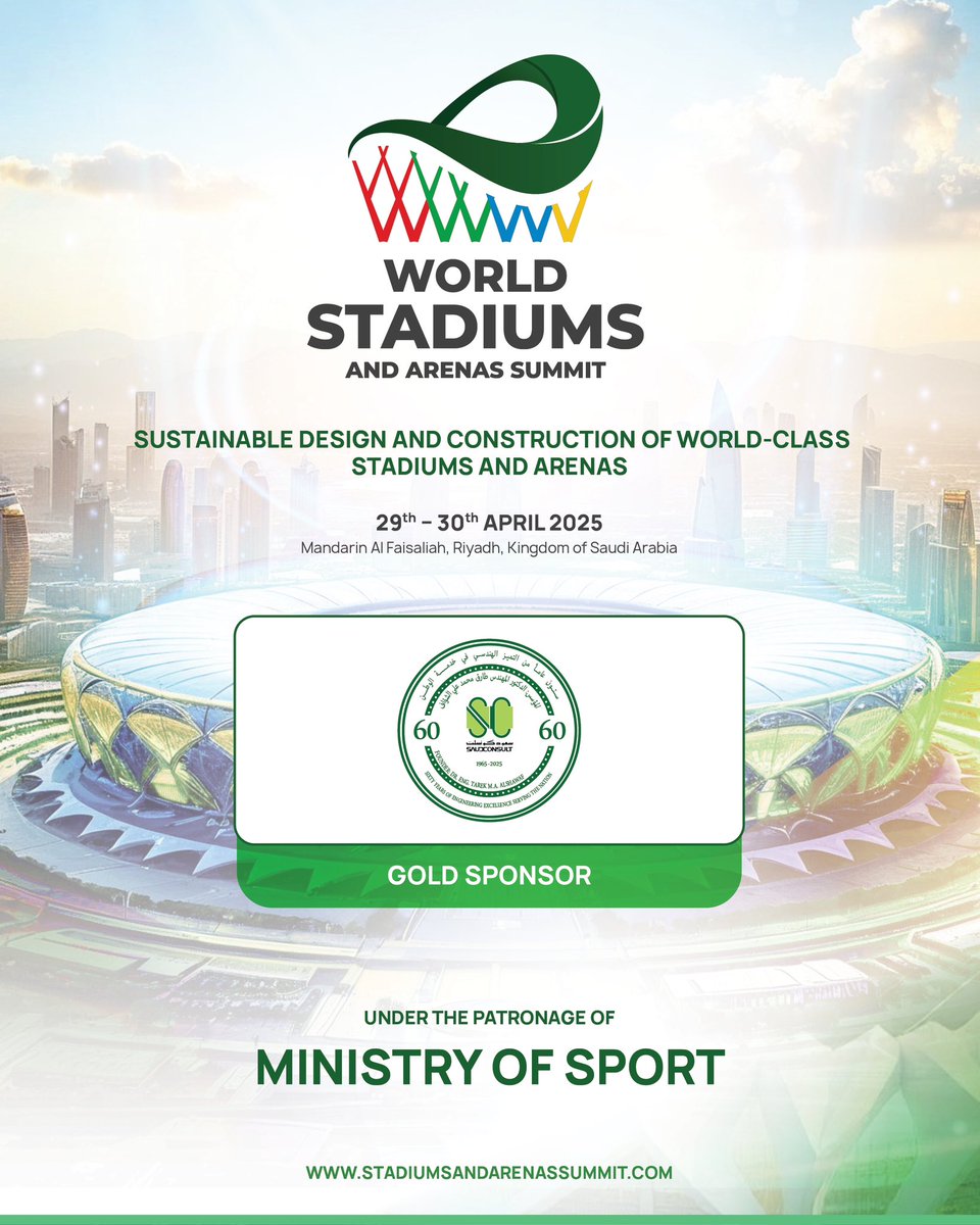 SaudConsult's tweet image. We are proud to be a part of the @wsasummit We look forward to seeing you at the event!

#WSAS #StadiumDevelopment #SportsArchitecture #ArenaInnovation #worldstadiumandarenasummit