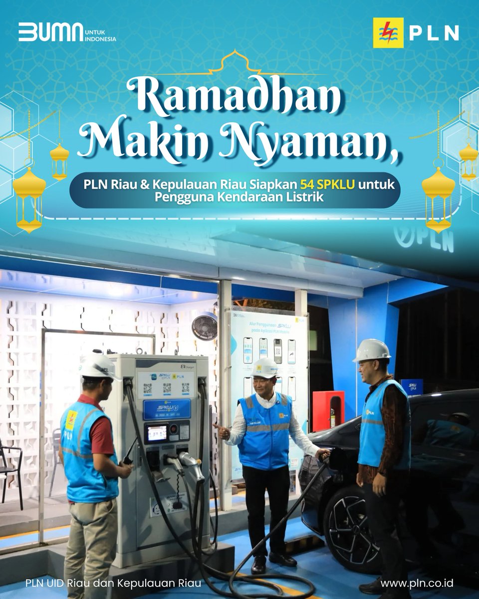 plnuidrkr's tweet image. 🔋 Dukung Mobilitas Ramadan, 54 SPKLU PLN UID Riau &amp;amp; Kepri Siap Layani Pengguna Kendaraan Listrik

PLN UID Riau &amp;amp; Kepulauan Riau memastikan 54 Stasiun Pengisian Kendaraan Listrik Umum (SPKLU) siap melayani masyarakat selama Ramadan 1446 H. 

#PLN #SPKLU