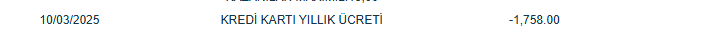 1.758.00 TL Kredi kartı yıllık ücreti mi olur? Ücretin iptalini talep ediyorum. 
 <a href="/isbankasi/">İş Bankası</a> <a href="/IsBankasiDestek/">İş Bankası Destek</a>  #işbankası #kredikartı #isbankası