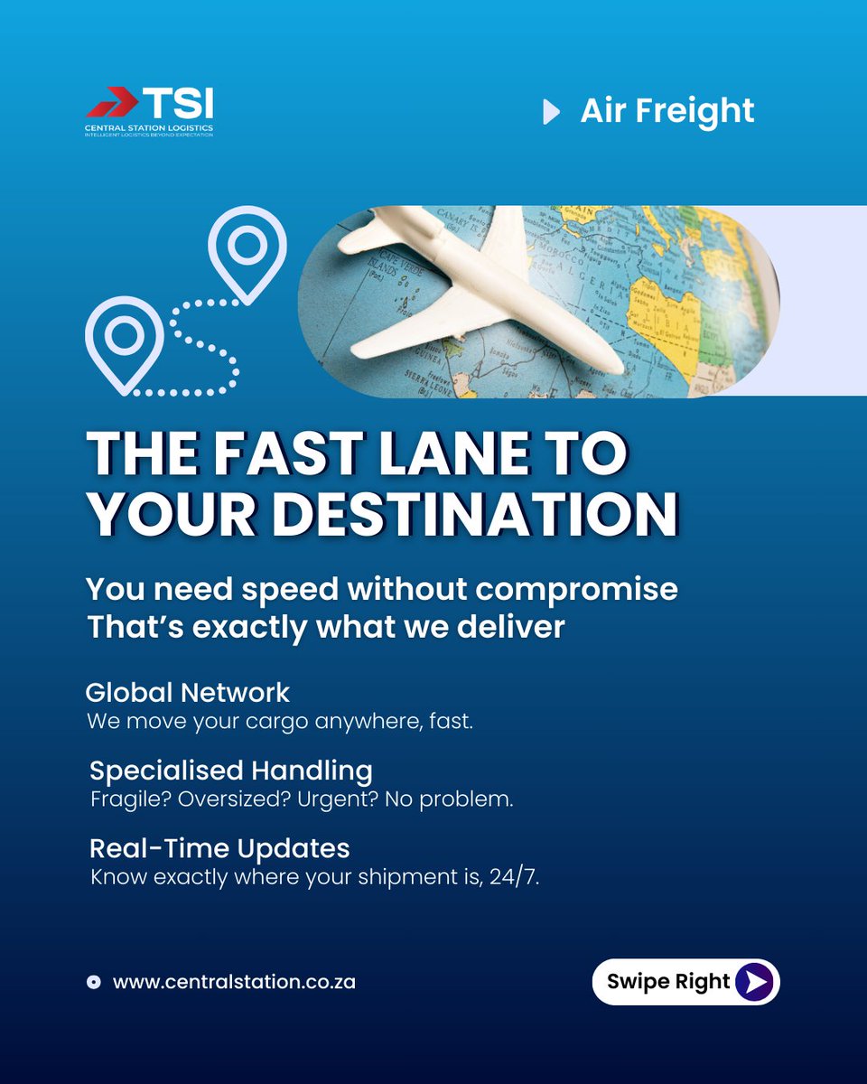 centralTSI's tweet photo. When every second counts, trust TSI Central Station for expedited air freight—fast, safe, and reliable. Need it there ASAP? Let’s talk! 🚀
#ExpeditedFreight #GlobalLogistics #AirCargo #PriorityShipping #TrustedTransport https://t.co/VfrzmHDcBV