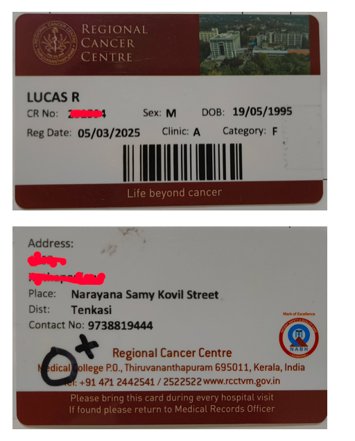 thinak_'s tweet photo. Dear friends,
My 29-year-old brother-in-law, Lucas R, is battling blood cancer (Acute Myeloid Leukemia) and is currently undergoing chemotherapy at Thiruvananthapuram Regional Cancer Centre. His parents are beedi workers, and his treatment requires significant financial support. We are reaching out for your help.
Any contribution, big or small, will make a huge difference in his fight against cancer. If you wish to support, you can send your contribution through:
Bank & Gpay details-
Account Name: Lucas R
Bank: State Bank of India
Branch: Alangulam
Account Number: 20400840559
IFSC Code: SBIN0018670
GPay: 7373343019 (Lucas)
GPay: 9738819444 (Thinakaran - in case of server busy error with Lucas's number)

Thank you,
Thinakaran Rajamani