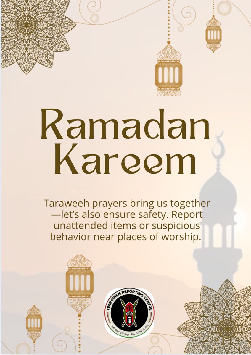 Ramadan Kareem! Taraweeh prayers bring us together—let’s also ensure safety. Report unattended items or suspicious behaviour near places of worship. Stay alert, stay safe.
#Ramadan2025     #SeeSomethingSaySomething #RamadanSafety #ReportAnySuspiciousActivity