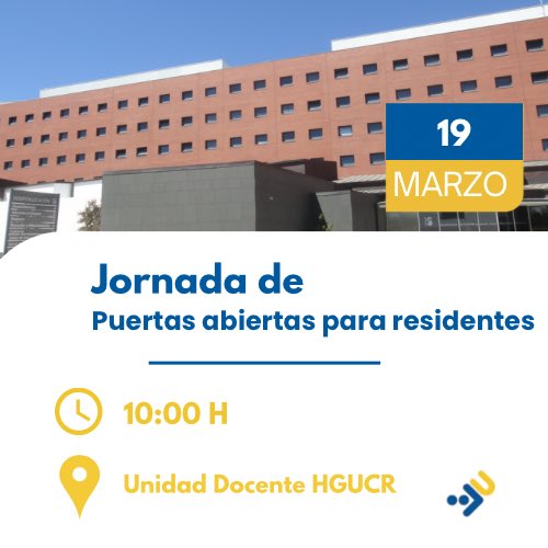 Jornadas para futuros residentes
en la Unidad Docente del <a href="/sescamclm/">SESCAM</a> en Ciudad Real.

✅ Evento para formación sanitaria especializada.

🗓️ 19 de marzo desde 10:00H.

+info: bit.ly/4iFWypX

#HUCRJuntos