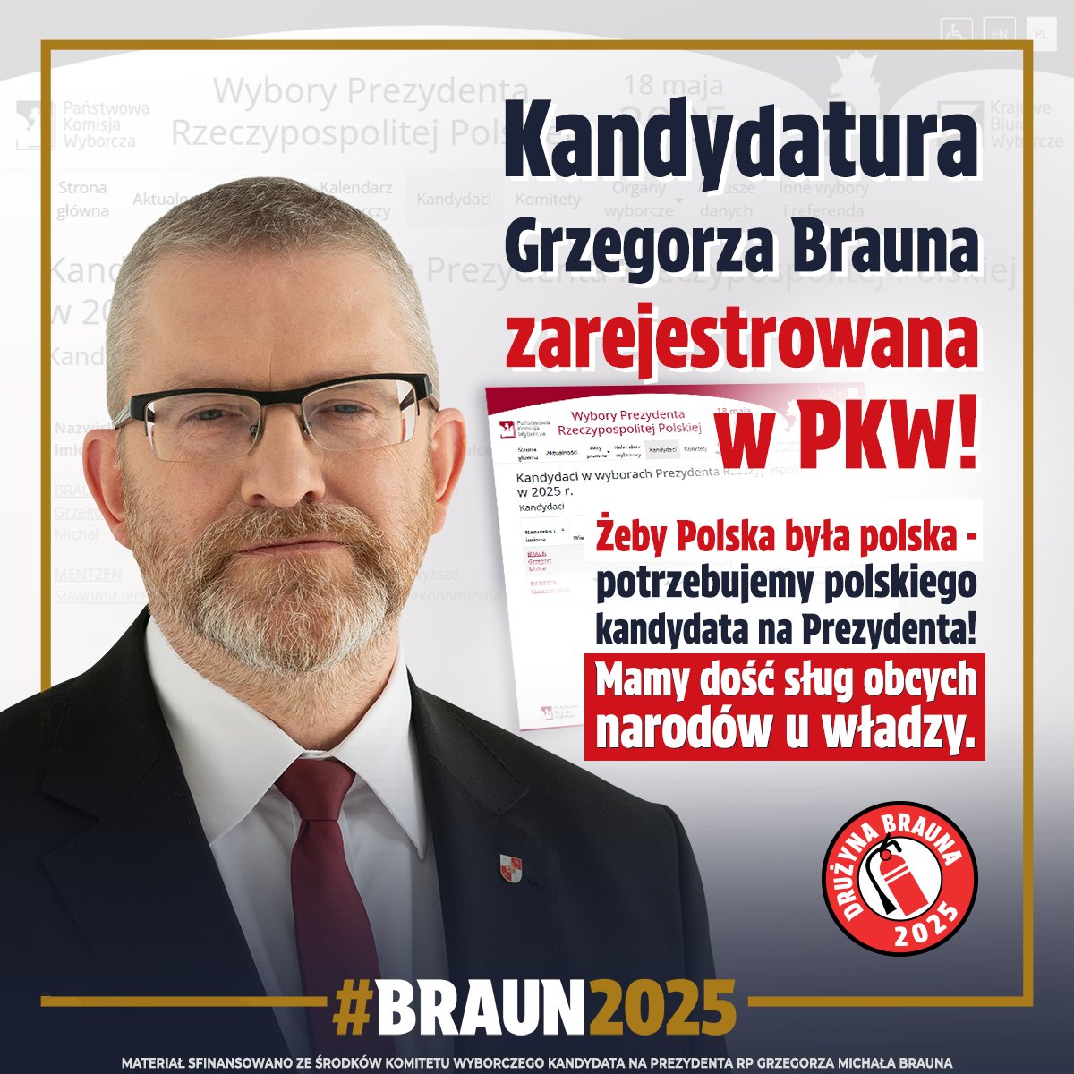 Mamy to! 💪 Moja kandydatura w wyborach na Prezydenta RP jest drugą oficjalnie zarejestrowaną przez PKW. Złożyliśmy 200 000 podpisów, czyli 2 razy tyle, ile było trzeba 🇵🇱 Bardzo dziękuję ZA KAŻDY jeden podpis! ✒️

Jak już mówiłem i będę jeszcze powtarzał:
– Nie idę do tych