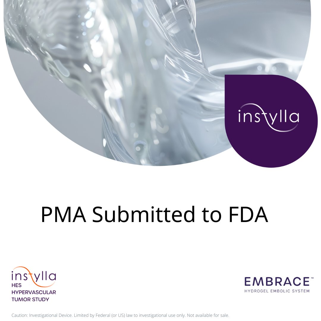 Instylla's Premarket Approval (PMA) application for Embrace™ Hydrogel Embolic System submitted to FDA. #RegulatoryAffairs #HealthcareInnovation #interventionalradiology instylla.com/instylla-embra…