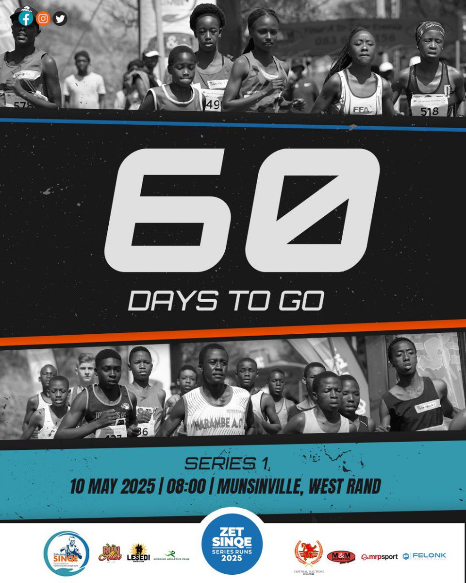 60 days to go before the first leg of the 2025 Zet Sinqe Series Runs! 📅📅

Stay tuned for more information 💫💫

#zetsinqeseriesruns #itsmorethanjustarace #unearthingtalent #maxedeliteshoes #mrpricesport #itsafamilyaffair #transforminglivesthroughsport