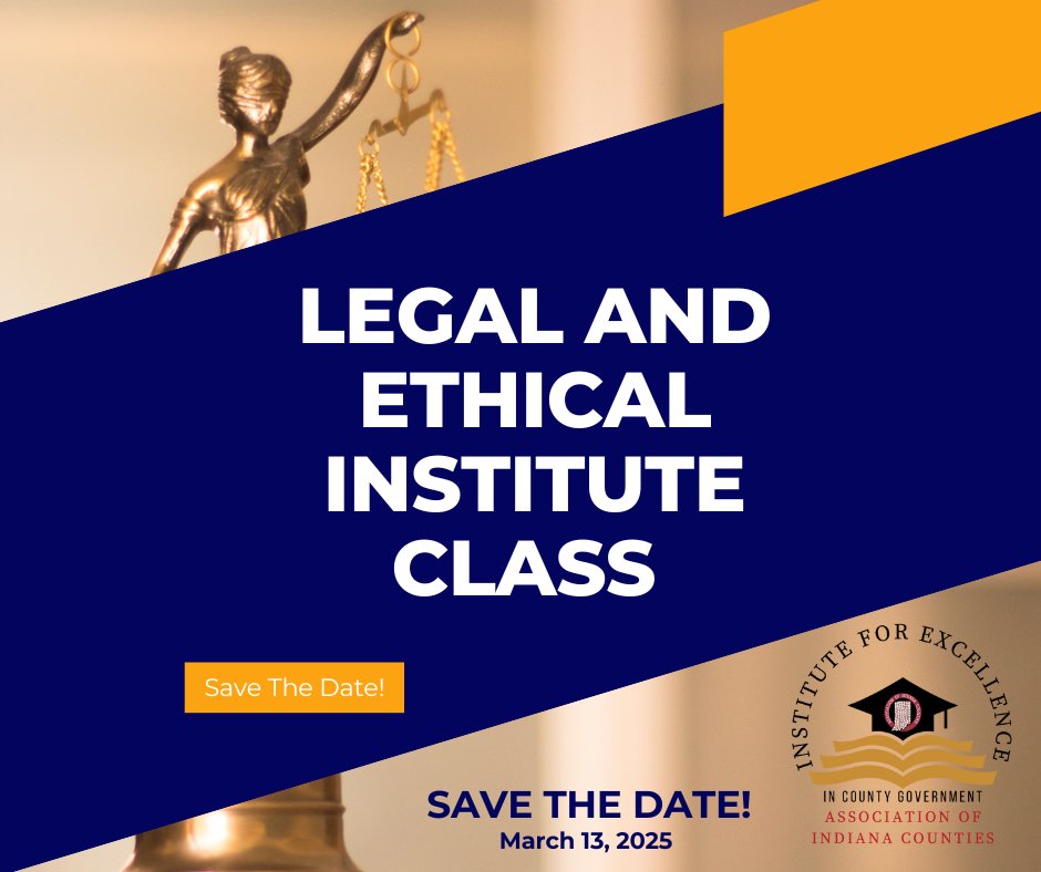 INcounties's tweet image. You still have time to register for our Legal and Ethical Institute Class. We have a recorded and in person option! It will be held Thursday, March 13, 2025 1:00 PM - 4:00 at the Indiana Historical Society. web.indianacounties.org/events/Institu…