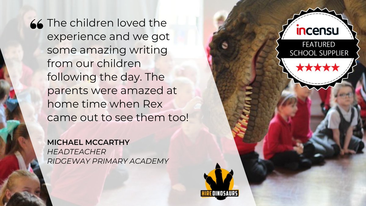FEATURED SCHOOL SUPPLIER🏫✨

Hire Dinosaurs - Bring Learning to Life 🦖

🌟 See what schools are saying about their unforgettable dinosaur experiences!

👉 View Profile - incensu.co.uk/companies/view…

#Schools #Education #Headteachers #PrimarySchools <a href="/hiredinosaurs/">Hire Dinosaurs Jurassic Earth</a>