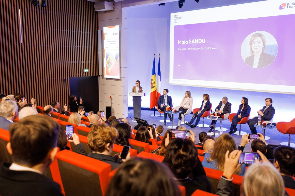 Maia Sandu (@sandumaiamd) on Twitter photo Moldova is open for business. At <a href="/businessfrance/">Business France</a> forum, I invited investors to explore opportunities in our reforming economy.
With fresh incentives, a skilled workforce, and an EU-aligned market, investing now secures early-mover advantages in a future EU member state. Moldova is open for business. At <a href="/businessfrance/">Business France</a> forum, I invited investors to explore opportunities in our reforming economy.
With fresh incentives, a skilled workforce, and an EU-aligned market, investing now secures early-mover advantages in a future EU member state.